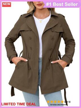 Women's Cropped Trench Coat Double Breasted Belted Jacket